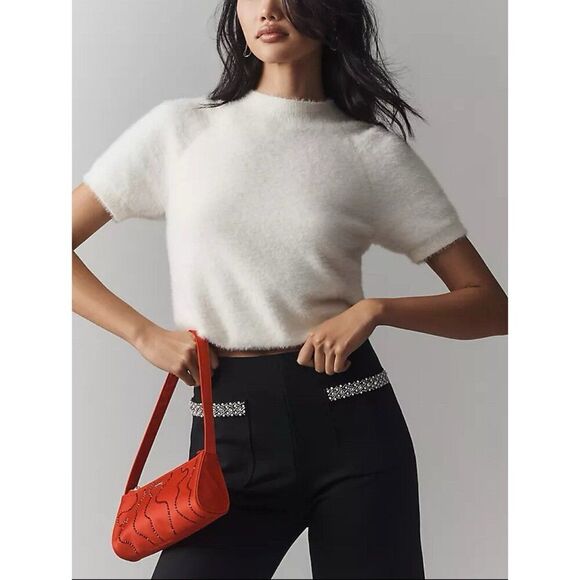 Anthropologie The Colette Cropped Wide-Leg Pants Maeve Rhinestone Pocket Size 24 - Picture 3 of 13